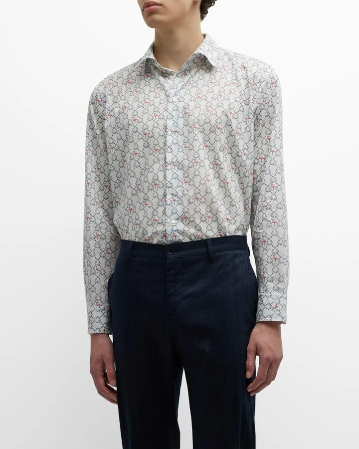 Men's Flamingo-Print Sport Shirt