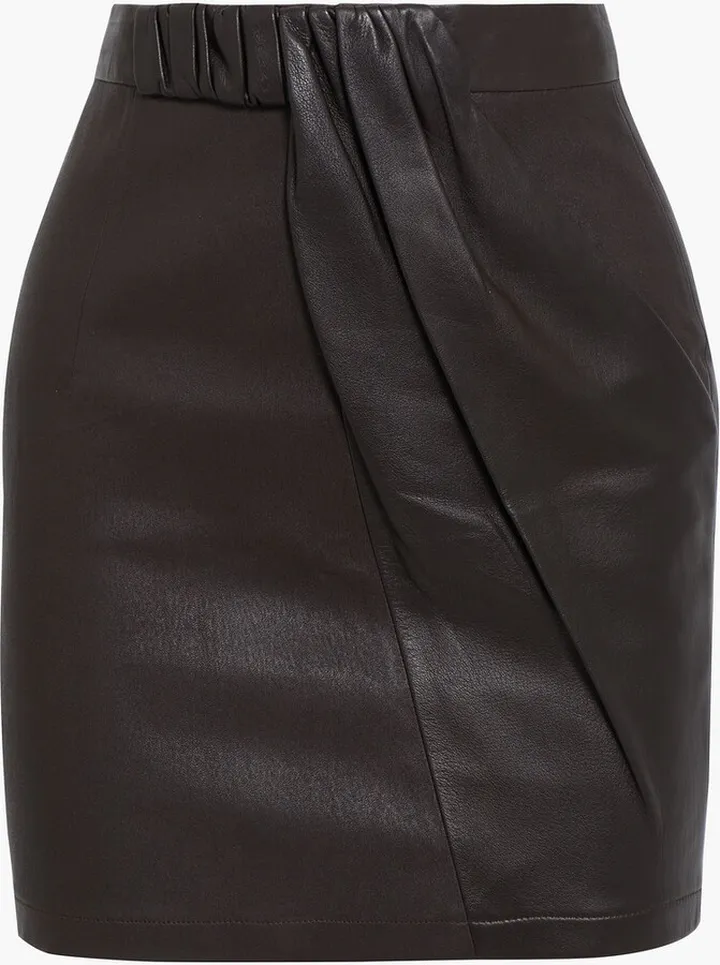 Draped leather mini skirt