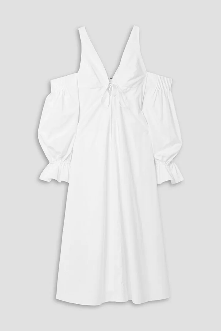Convertible cold-shoulder cotton-poplin midi dress