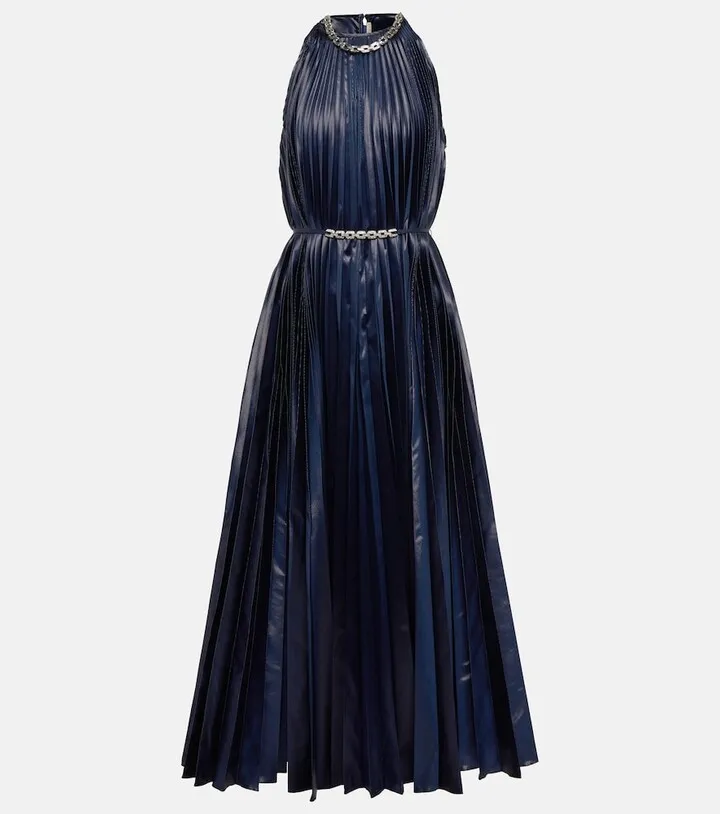 Embellished halterneck lame midi dress