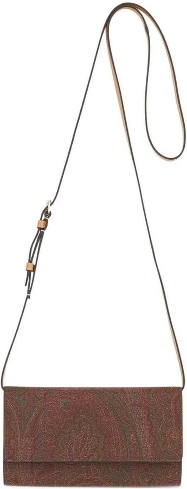 Brown Crossbody Bag With All-over Paisley Print In Canvas Woman