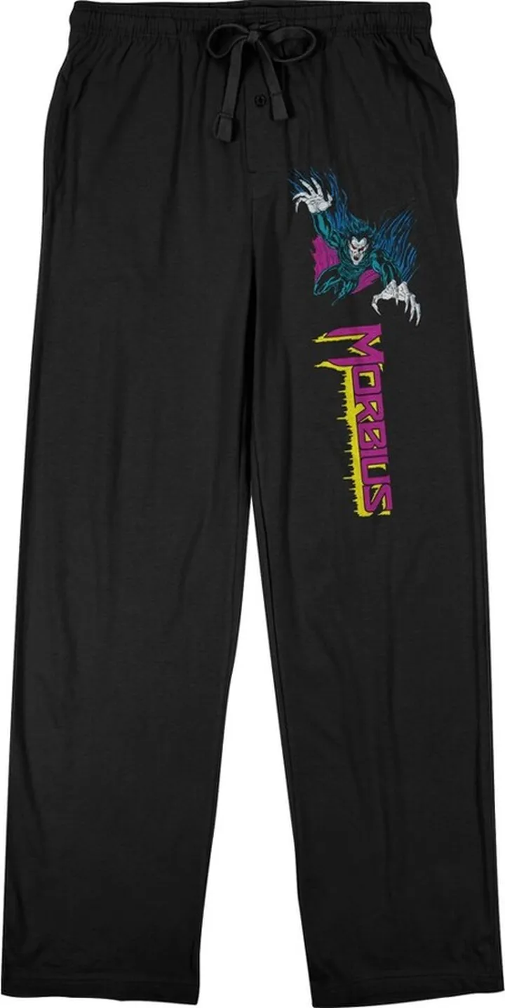 Morbius Comics Presents Moribus Comic And Logo Men’s Black Sleep Pajama Pants-XL