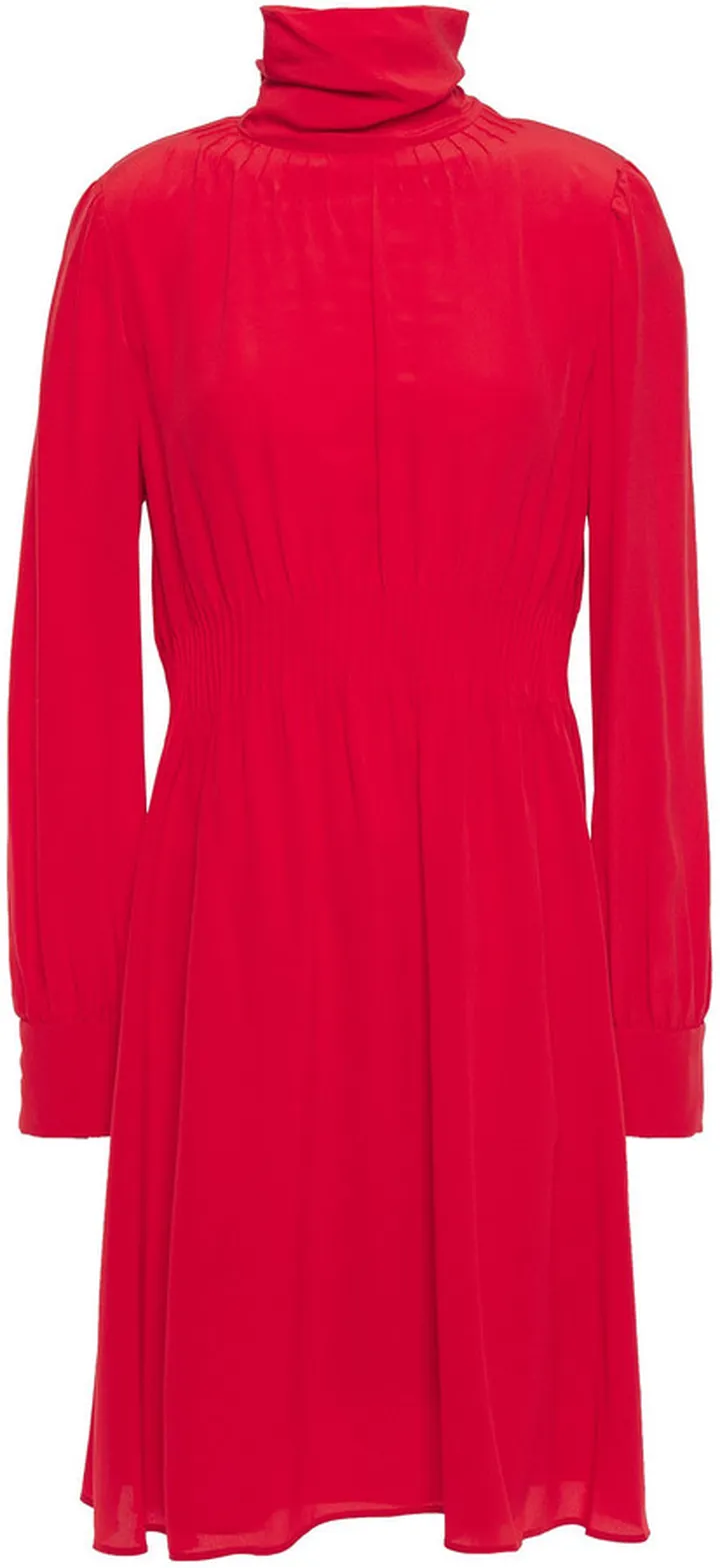 Pintucked silk crepe de chine mini dress