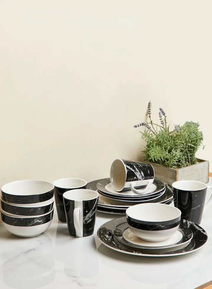 Black Marble 16 Piece Dinner Set