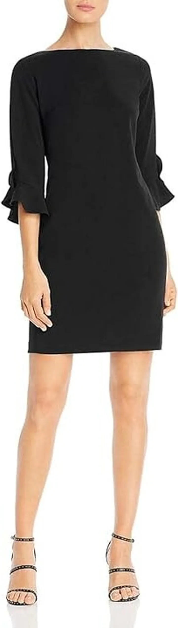Karl Lagerfeld Paris Women's Tulip Sleeve Crepe Dress (Dark Black) Women's Dress