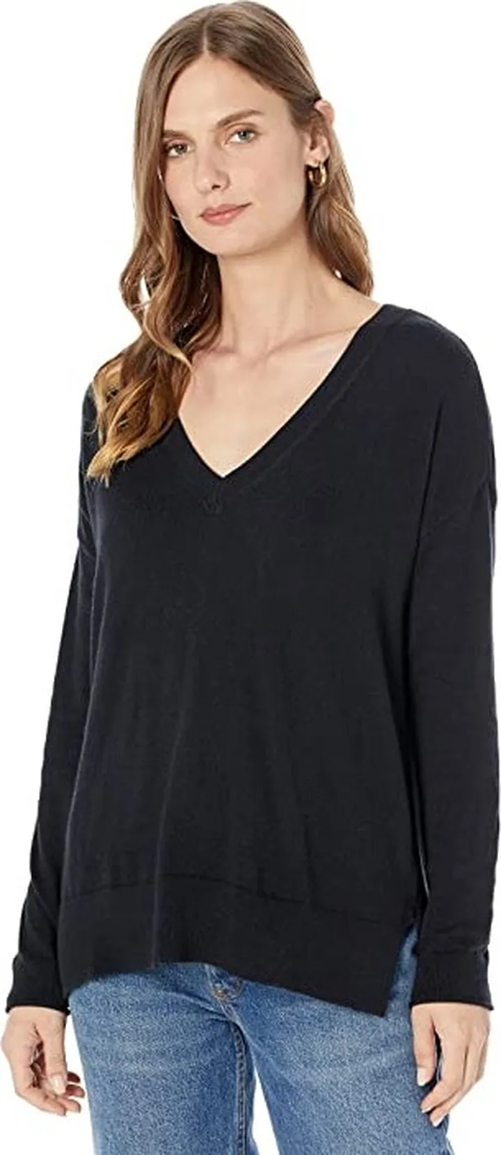 Lucky Brand Cloud Soft V-Neck Sweater (Jet Black) Women's Clothing