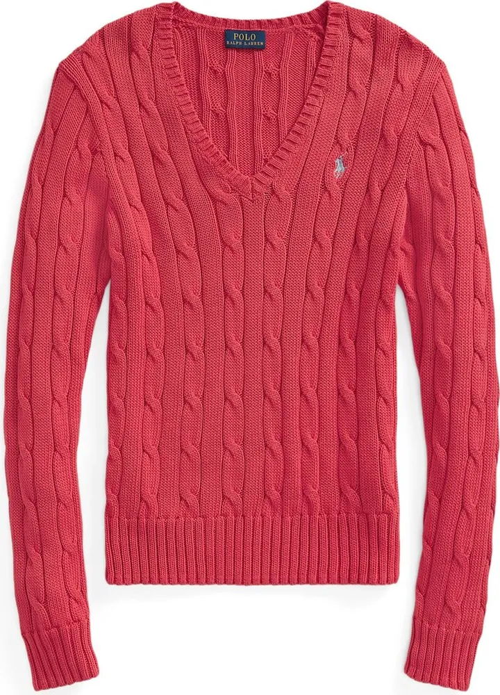 Cable-knit Cotton V-neck Sweater Sweater Red