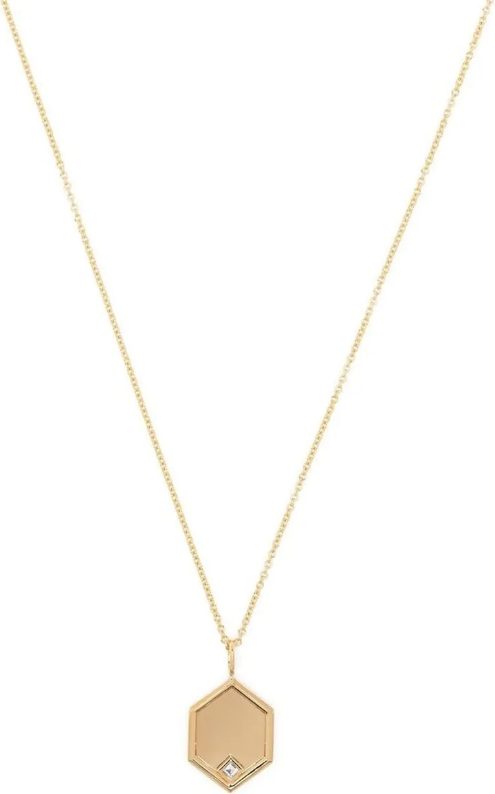 18kt yellow gold Hexagon charm diamond necklace
