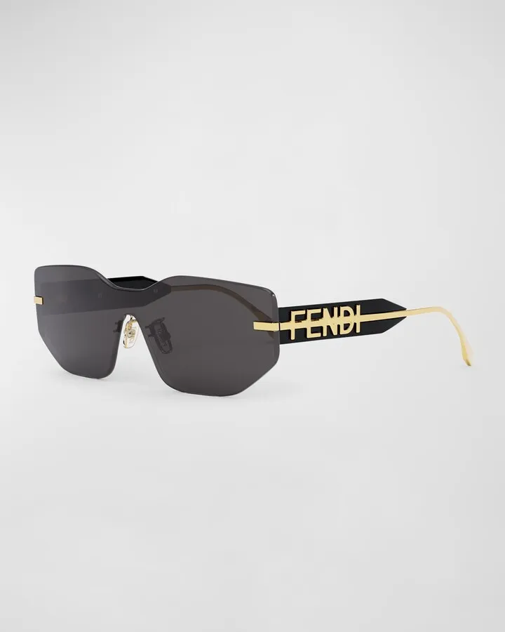Oversized Logo Metal Shield Sunglasses