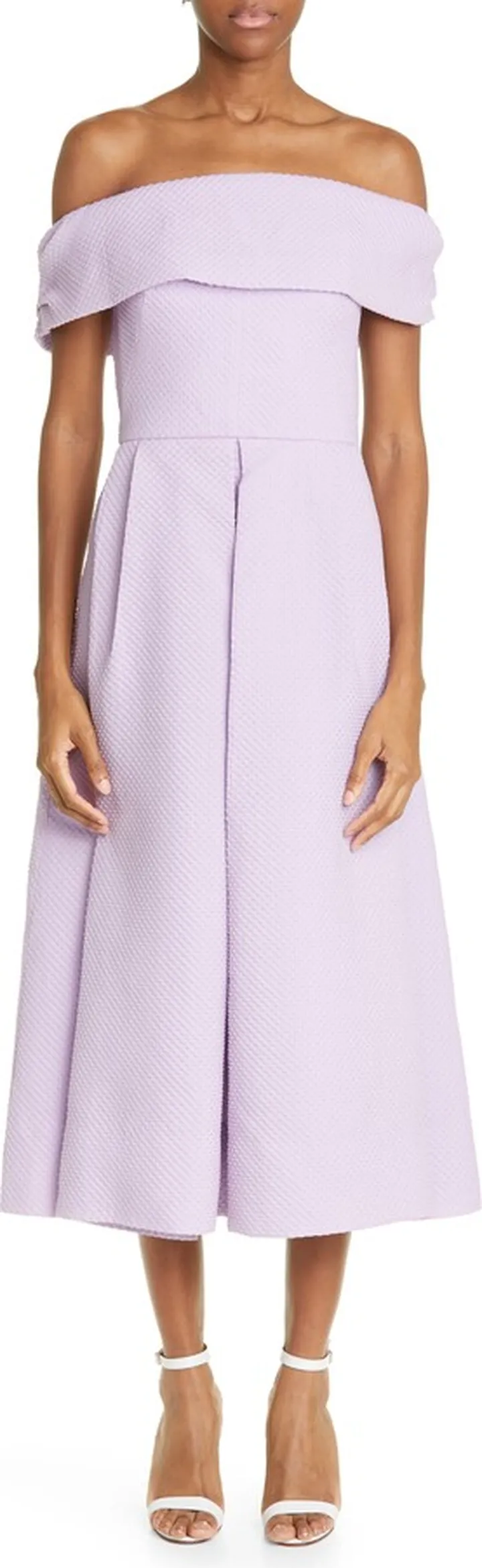 Diamond Jacquard Off the Shoulder Midi Dress