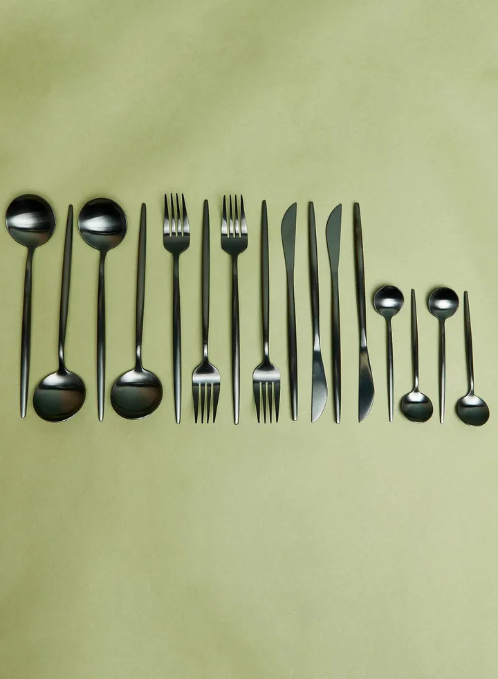 16 Piece Matte Black Modern Retro Cutlery Set