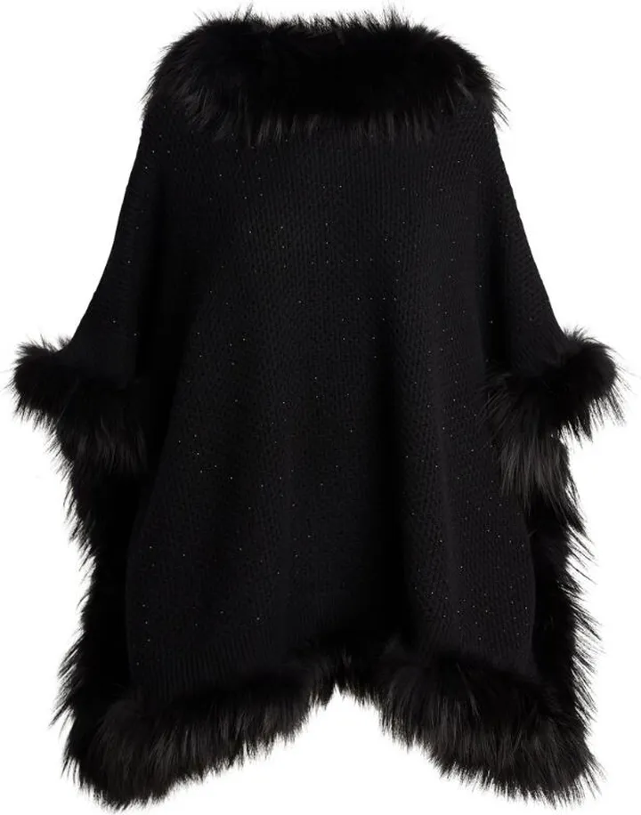 William Sharp Fox-Trim Hooded Poncho