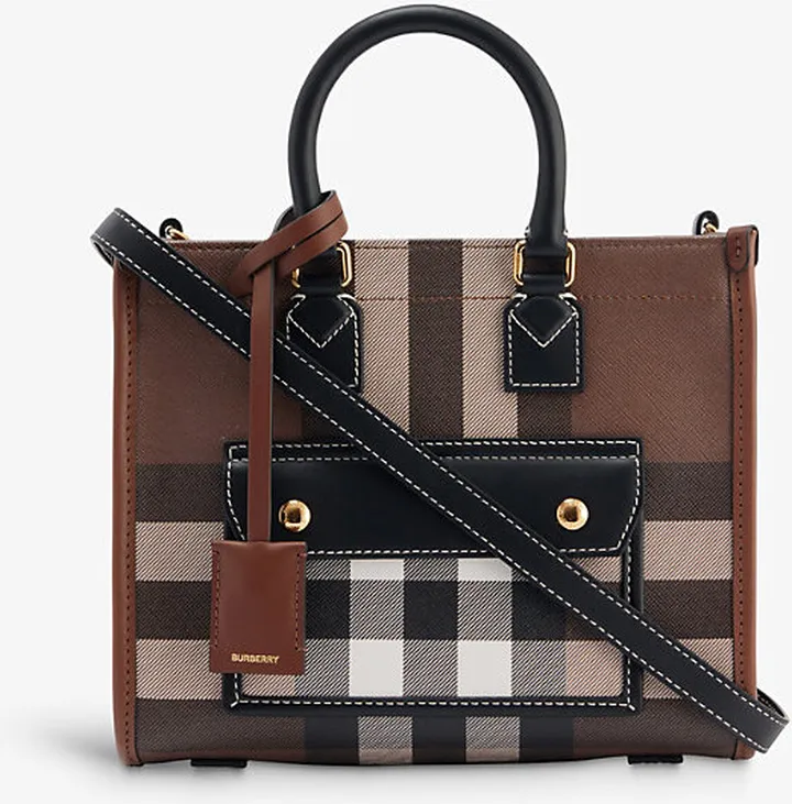 Womens Dark Birch Brown Freya Check-print Coated Cotton Tote bag