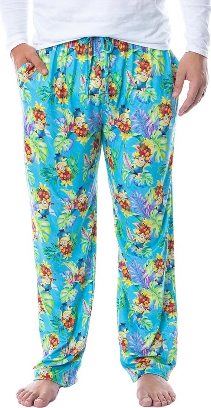 Despicable Me Mens' Minions Tropical Tossed Print Sleep Pajama Pants (X-Small) Blue