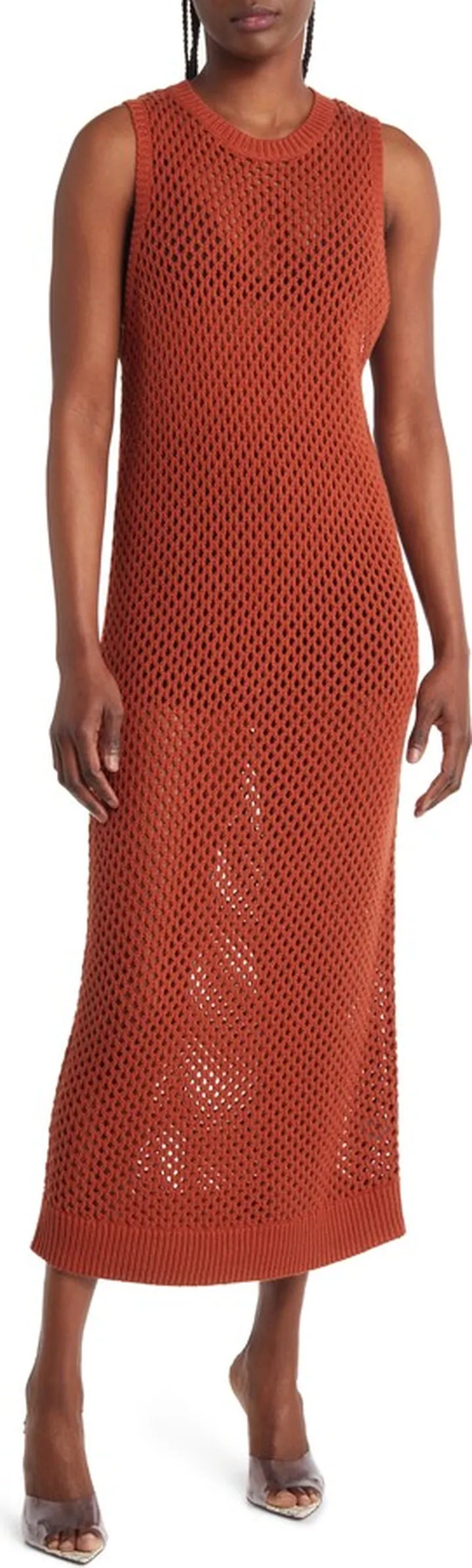 Open Stitch Sleeveless Cotton Blend Sweater Dress