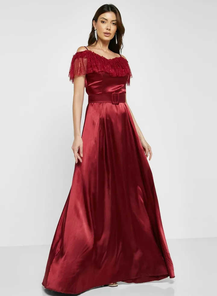Off-Shoulder Satin Dress