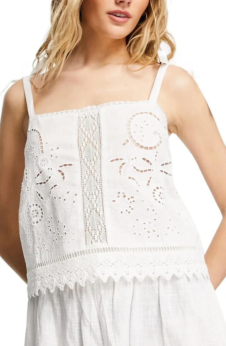 Cutwork Tie Strap Organic Cotton Camisole
