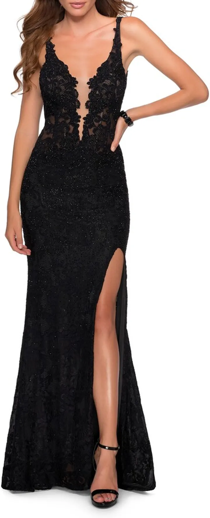 Sparkle Lace Plunge Neck Gown
