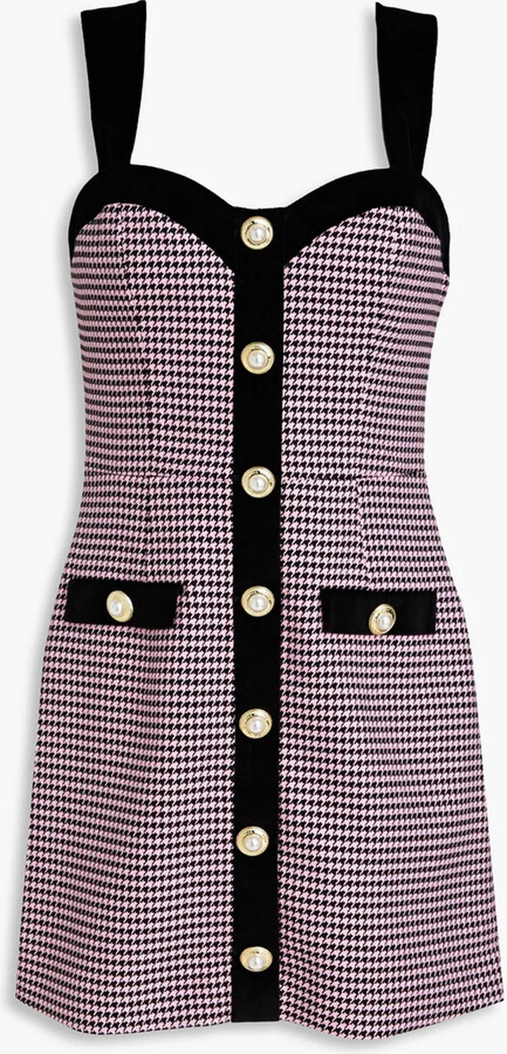 Basinger embellished houndstooth tweed mini dress