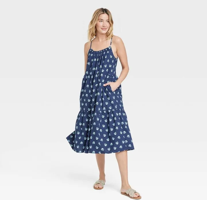 Women's Sleeveless Tiered Dress - Universal Thread™ Blue XXL