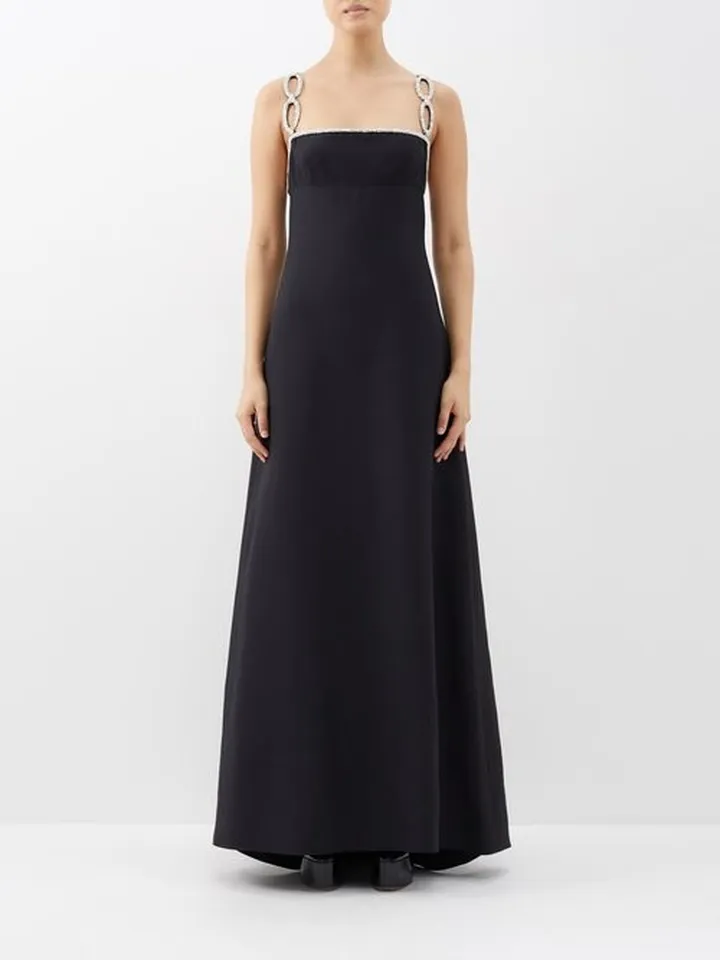 Crystal-embellished Wool-blend Crepe Gown