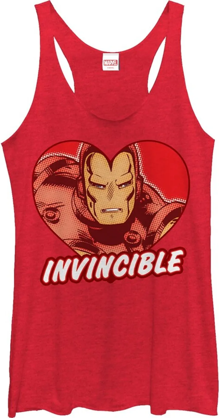 Women's Marvel Iron Man Invincible Heart Racerback Tank Top - Red Heather - Small