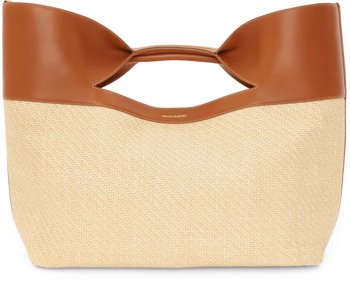 The Large Bow Raffia & Leather Tote Bag