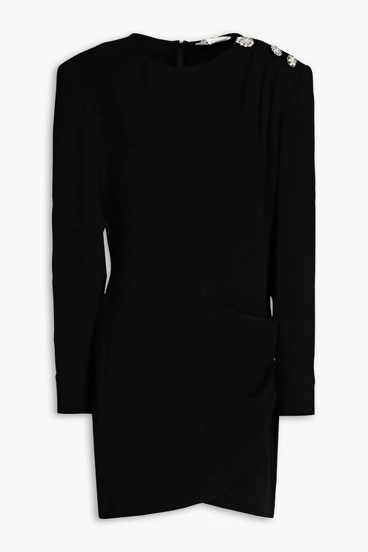 Wrap-effect crystal-embellished crepe mini dress