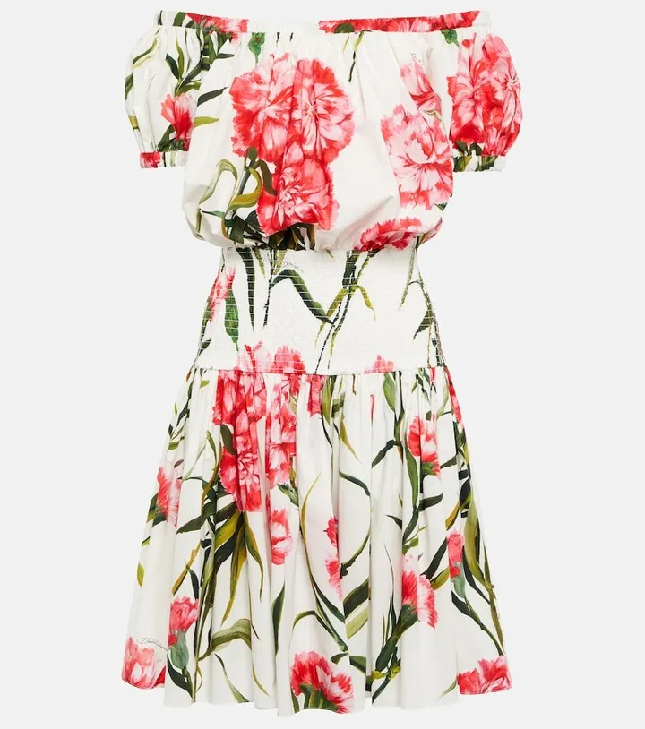 Floral off-shoulder cotton minidress