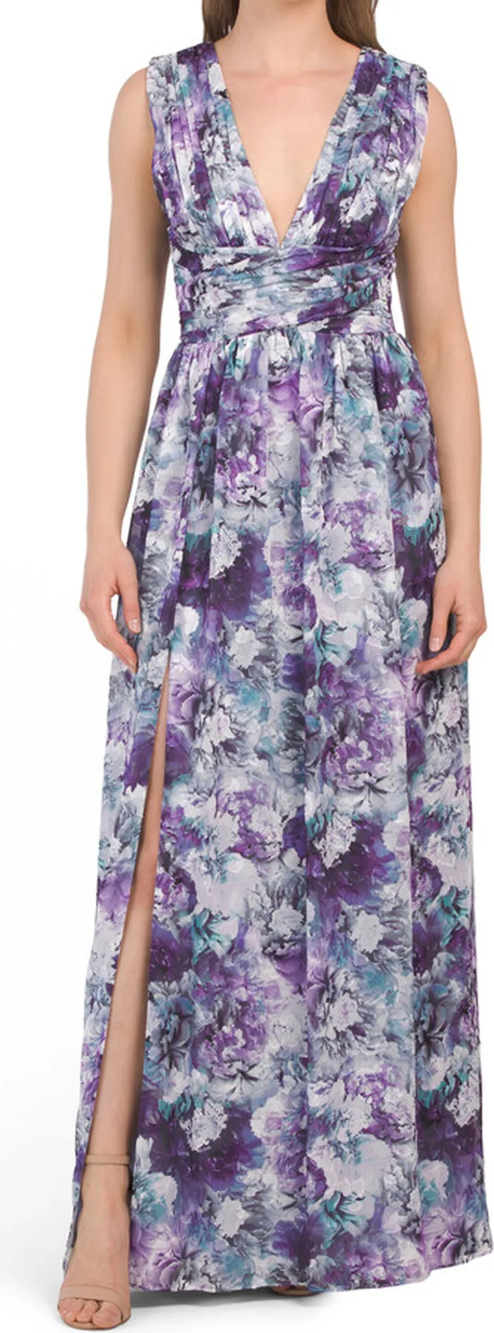 Jaclyn Sleeveless V-neck Floral Gown