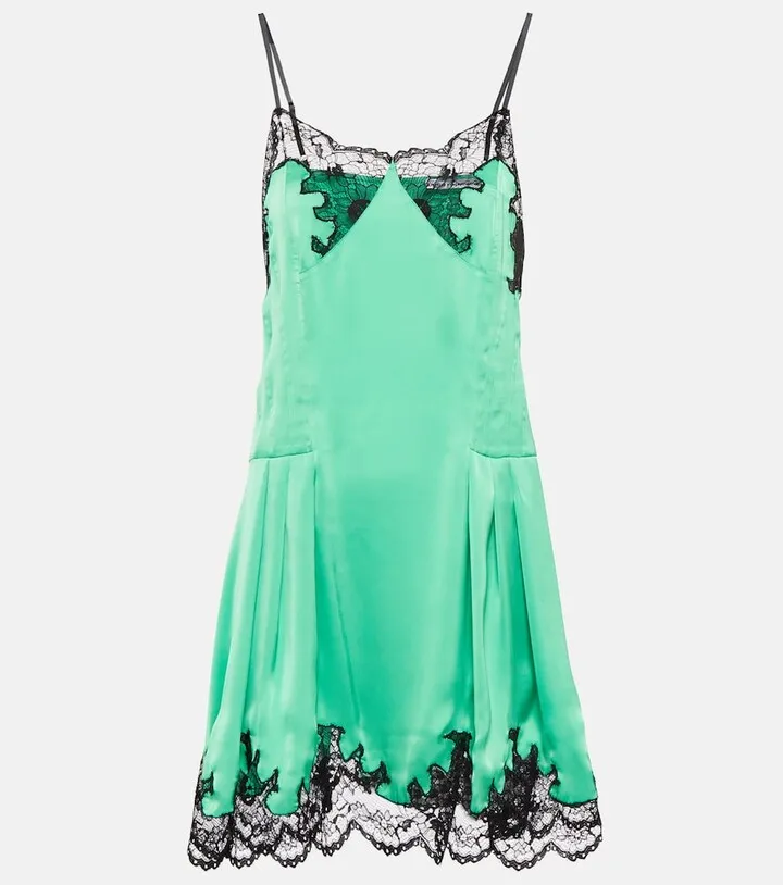 Lace-trimmed satin minidress