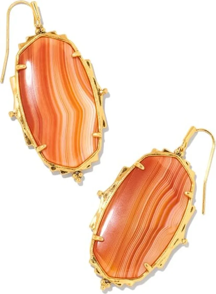 Baroque Ella Vintage Gold Drop Earrings in Orange Banded Agate