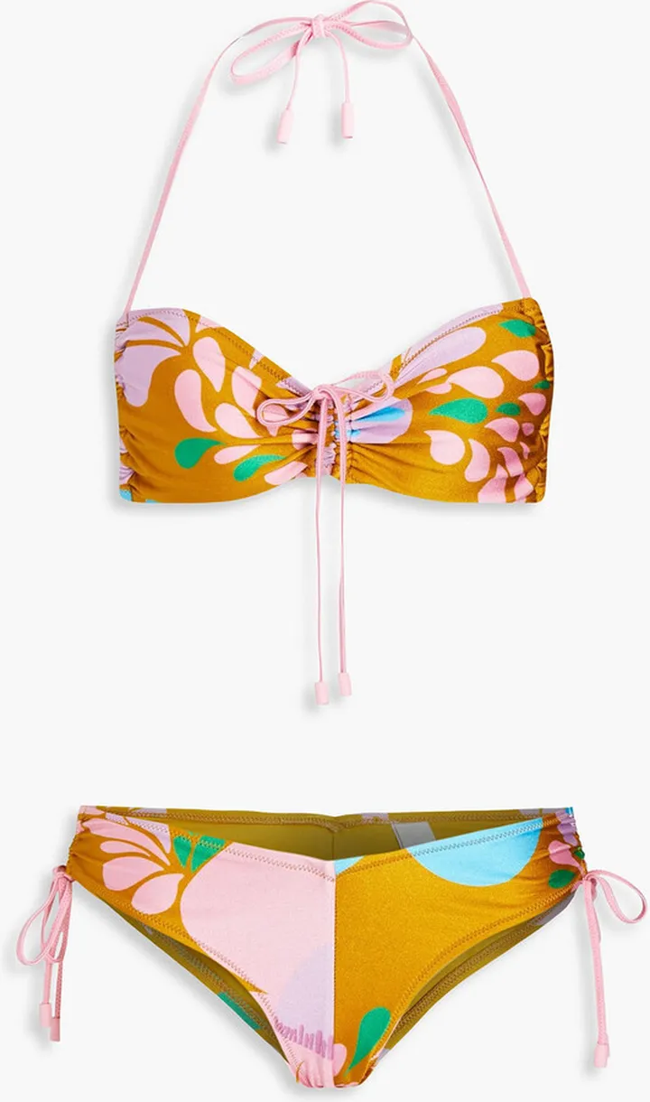 Floral-print bandeau bikini
