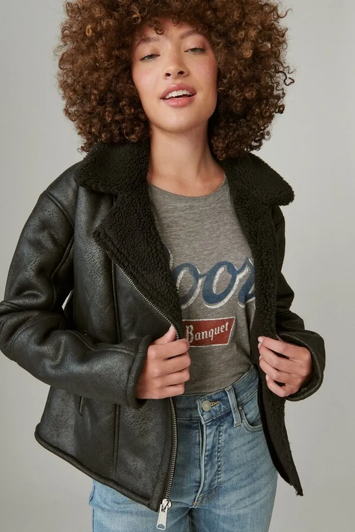 Suede Faux Shearling Moto Jacket
