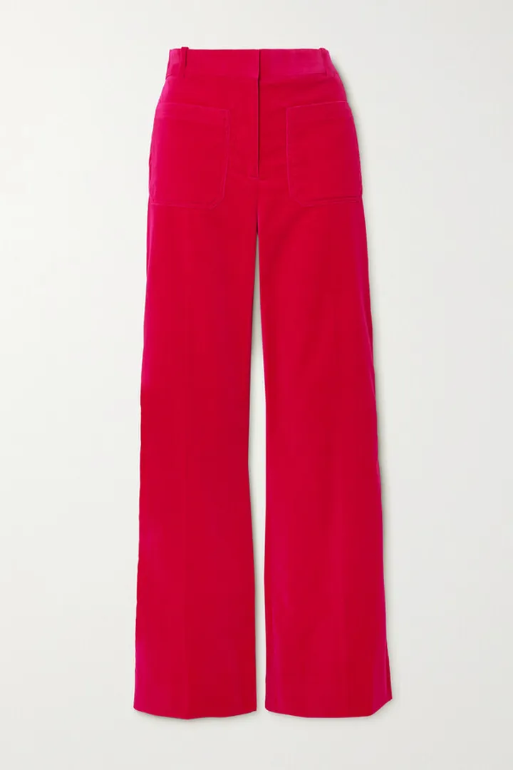 Victoria Beckham - Alina Cotton-blend Velvet Straight-leg Pants - Pink