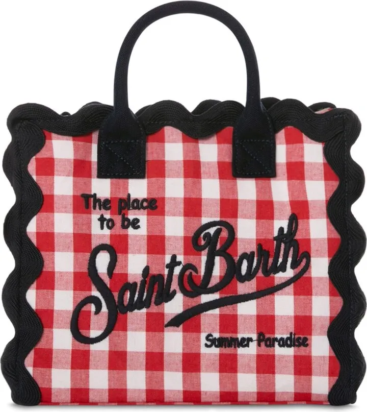 Red Gingham Print Cotton Canvas Trimmed Bag
