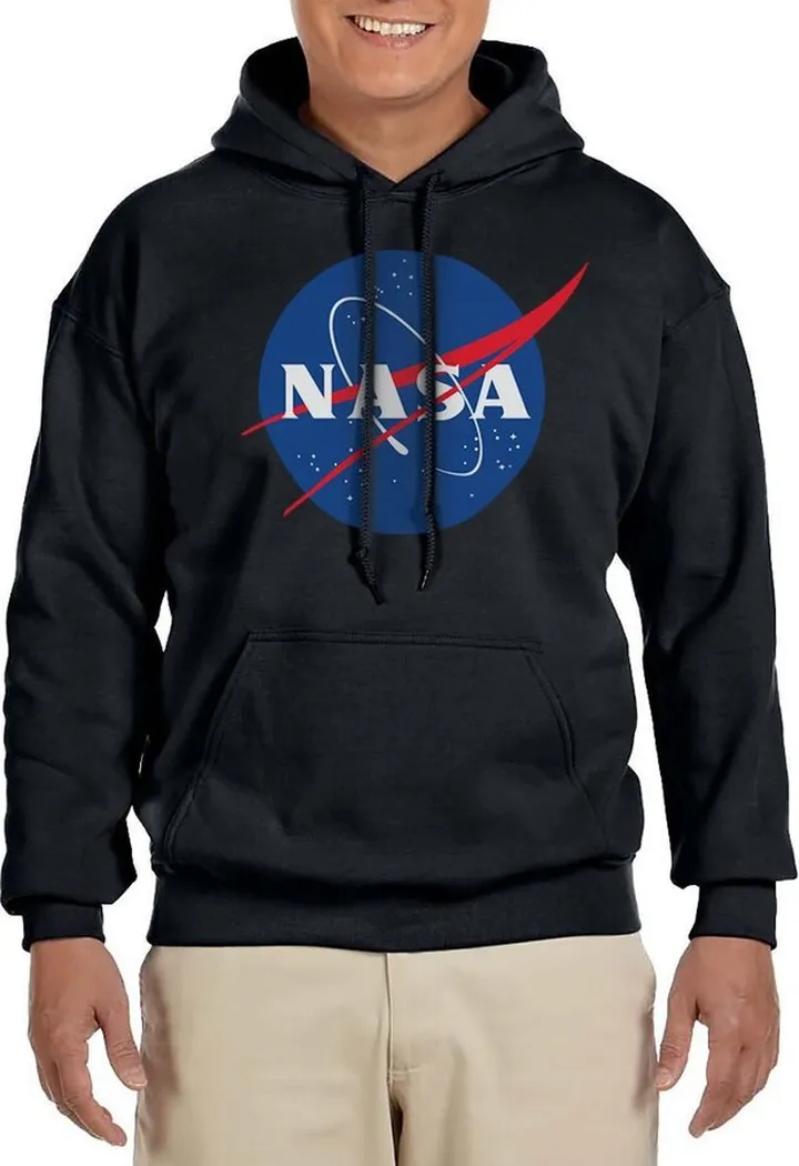 NASA Mens' Meatball Space Fashion Logo Pocket Sweatshirt Hoodie Pullover (XL) Black