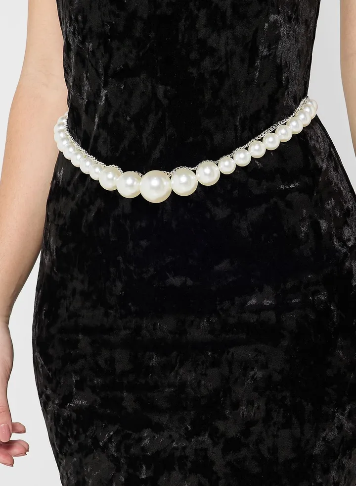 Pearl Detail Chain Waist Belt