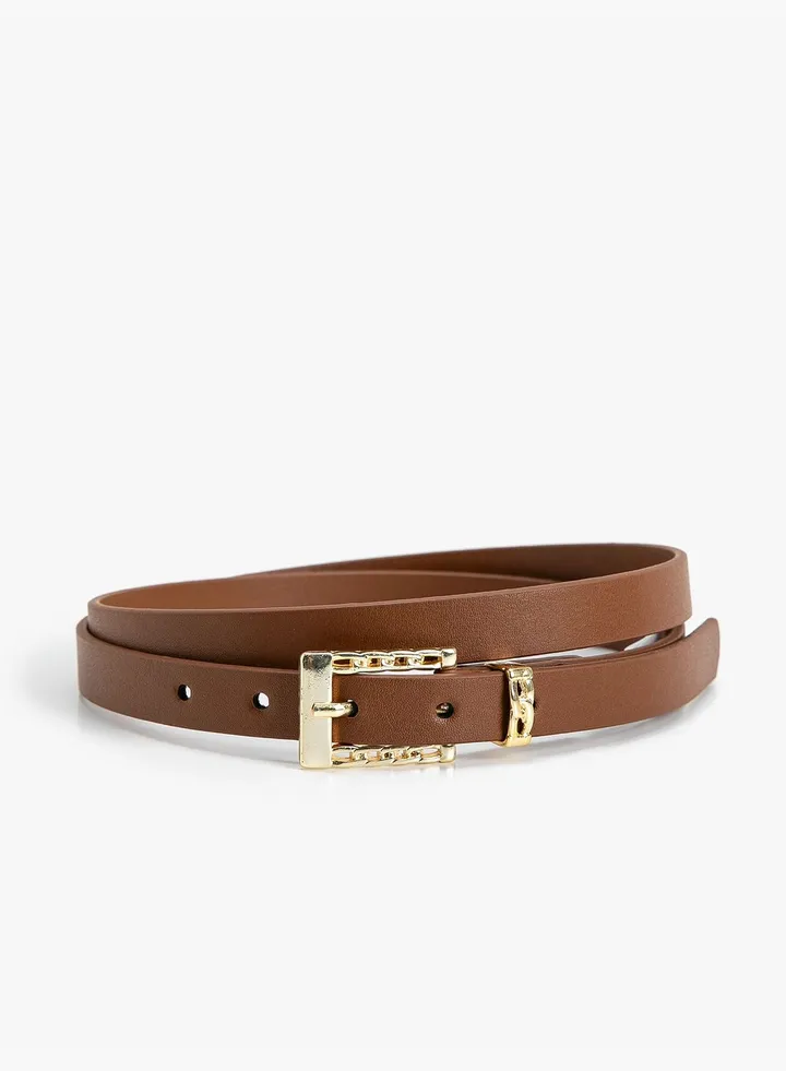 Metal Buckle Detail Faux Leather Belt