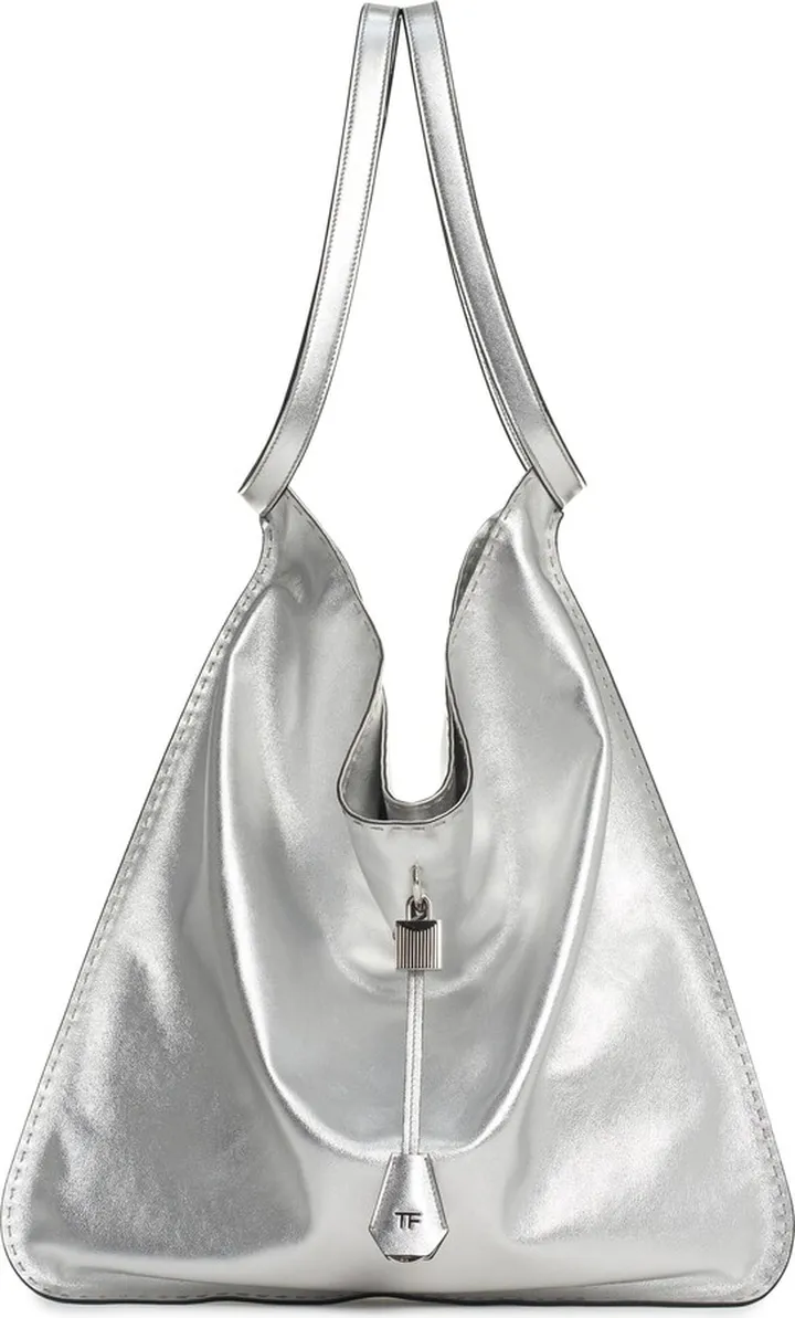 Large Metallic Calfskin Leather Bucket Bag
