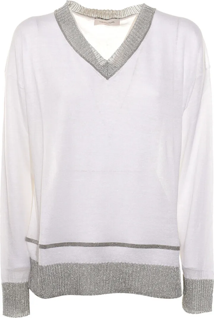 V-neck Sweater With Metallic Finishes