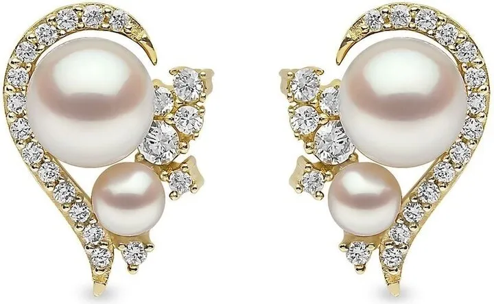 18kt yellow gold Trend freshwater pearl and diamond earrings