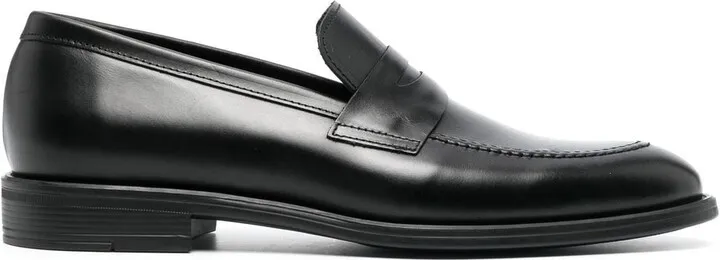 Almond-Toe Leather Penny Loafers