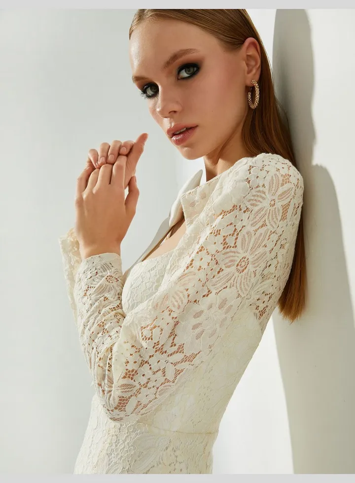 Bowtie Detail Lacy Bridal Mini Dress