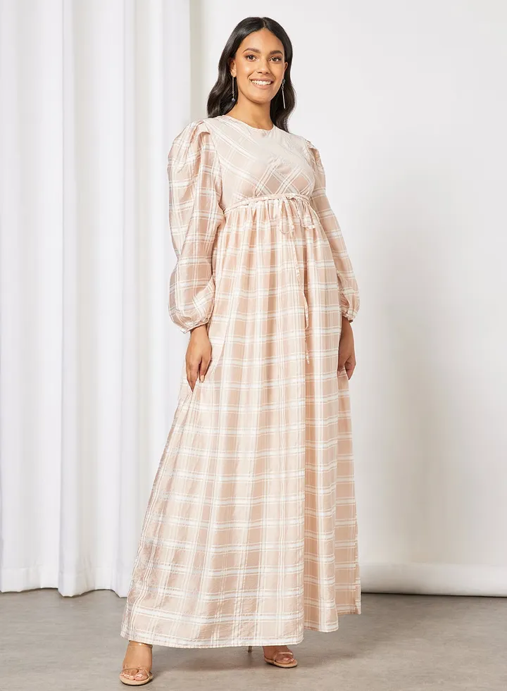 Envelop Check Maxi Dress Pale Pink
