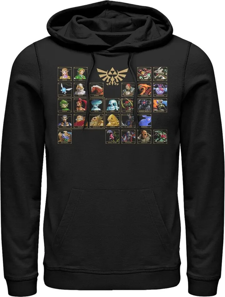 Men's Nintendo Legend of Zelda Ocarina Periodic Table Pull Over Hoodie - Black - 3X Large