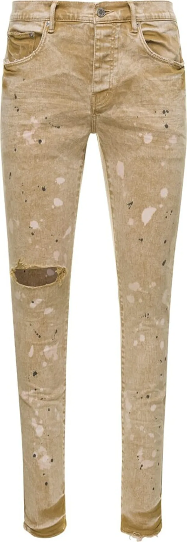 Beige Skinny Ripped Jeans With Paint Stains In Cotton Denim Purple Brand
