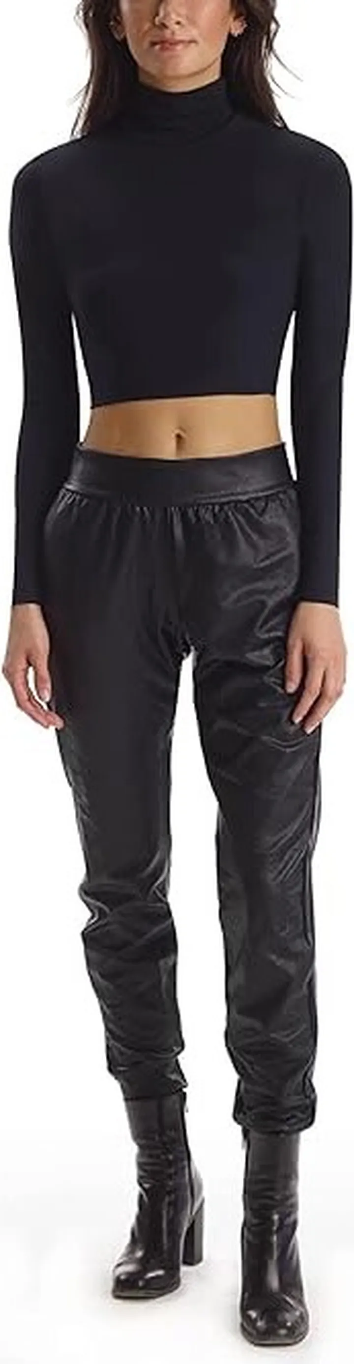 Commando Butter Long Sleeve Cropped Turtleneck TS16 (Black) Women's Clothing
