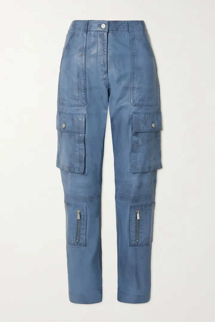 REMAIN Birger Christensen - Dagmar Leather Straight-leg Cargo Pants - Blue