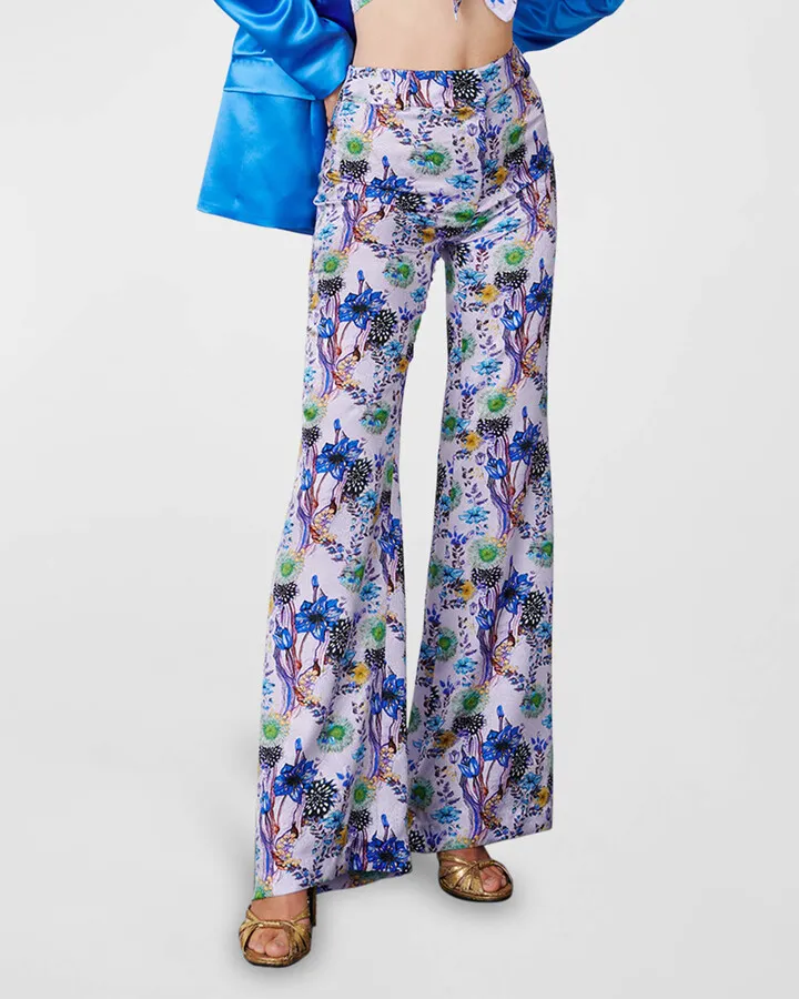 Editta Floral Jacquard Flare-Leg Pants